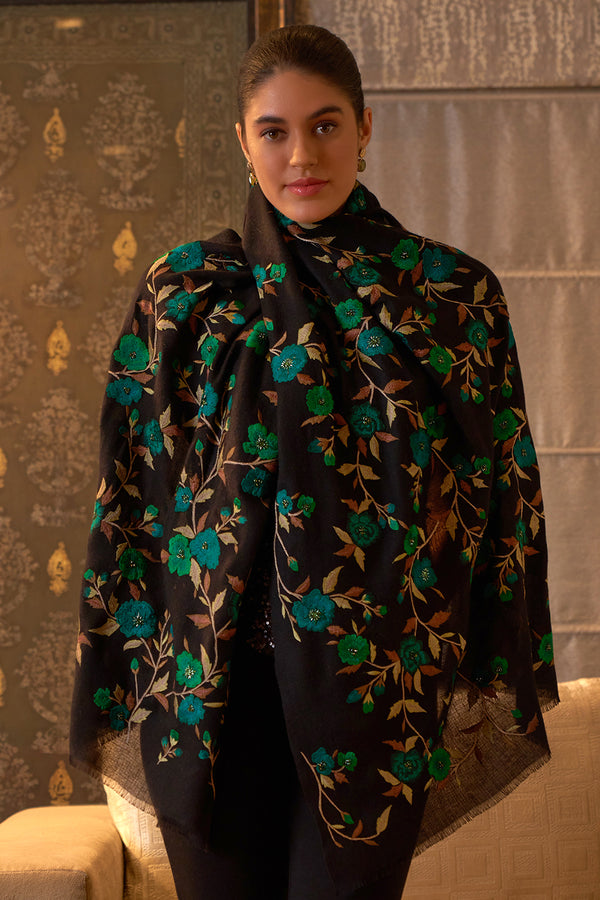 Sapphire Dream  | Embroidered Pure Cashmere Stole